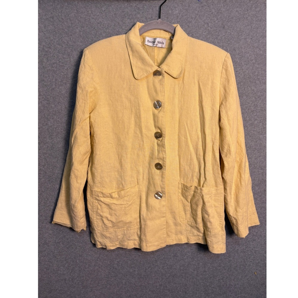 Baxter & Wells Butter Yellow Linen Blend Jacket Vintage Minimalist Blazer Petite